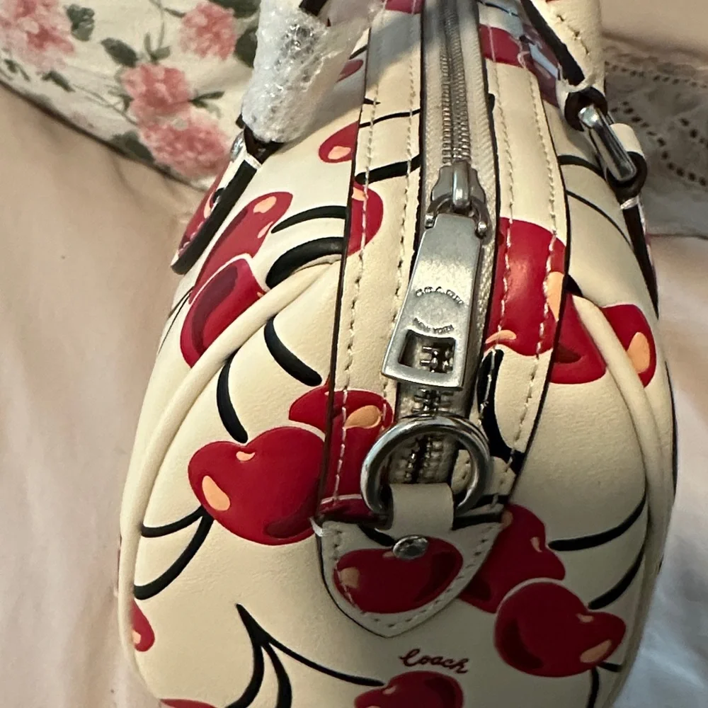 Coach Cherry Print Satchel - Cream and Red - Picture 2 of 4